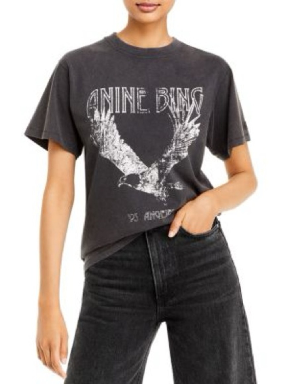Anine Bing Lili Tee Charcoal Gray Washed Eagle